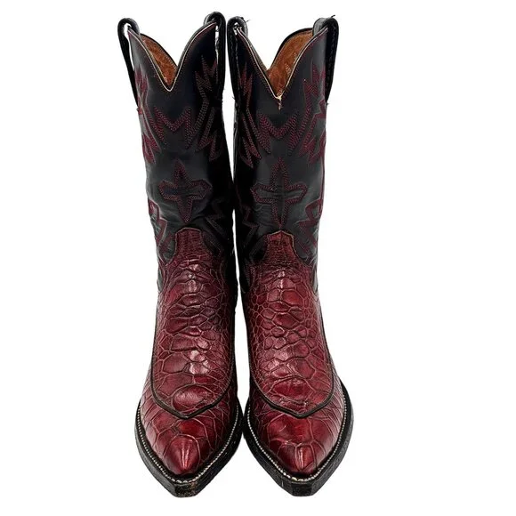 Vintage Preban Exotic Womens 5.5A Dark Cherry Red Black Cowboy Western Boots - Picture 6 of 16